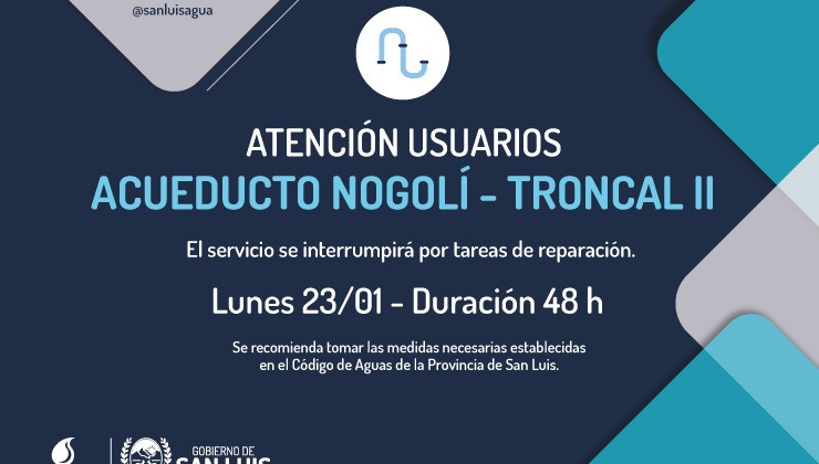 Detectaron una rotura en el troncal II del acueducto Nogolí