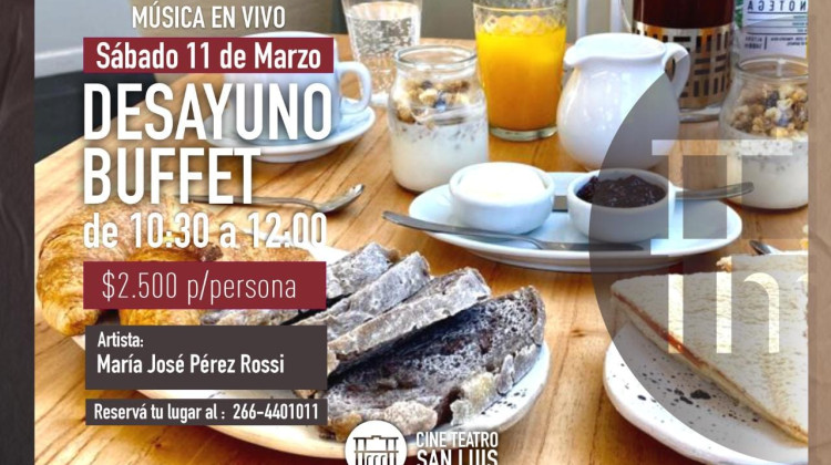 Este sábado desayuno con música en vivo en el Cine Teatro San Luis