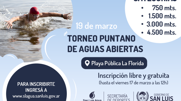 Torneo Puntano de Aguas Abiertas: mañana cierran las inscripciones