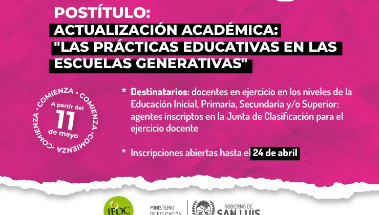 Lanzan un postítulo sobre las prácticas educativas en las escuelas generativas