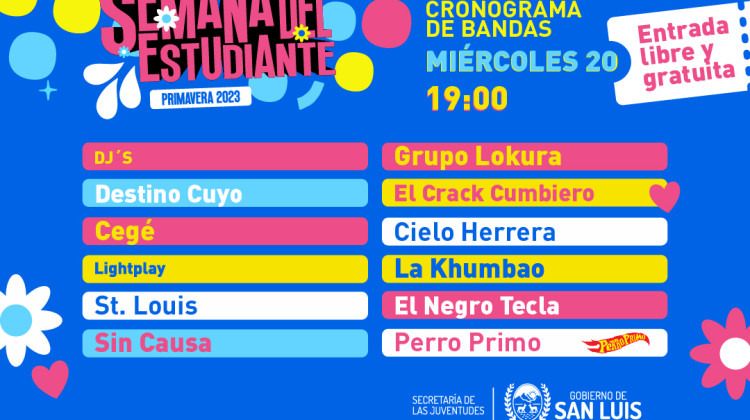 Grilla y horarios del festejo del Día del Estudiante