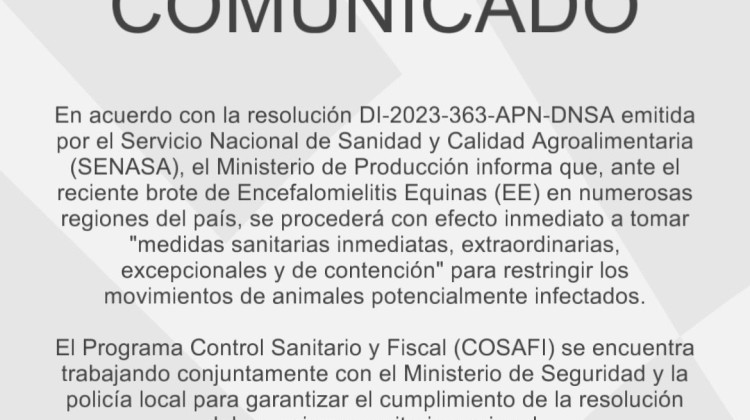 SENASA llama a tomar precauciones ante el brote de un virus que afecta a ganado equino