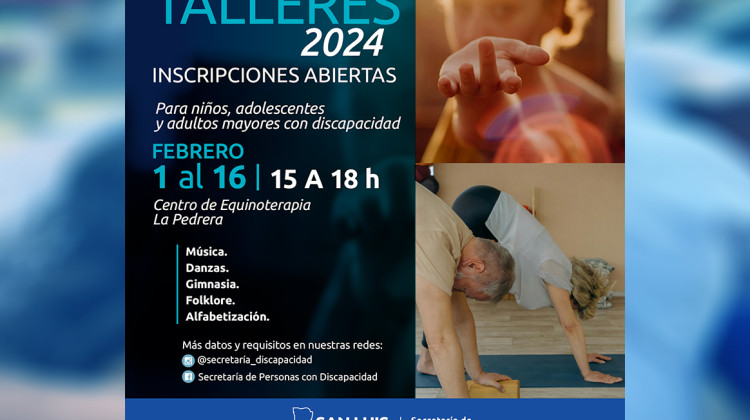 Abren la inscripción para el ciclo 2024 de talleres para niños, adolescentes y adultos mayores con discapacidad