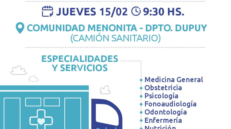 El Camión Sanitario visitará este jueves a la comunidad menonita