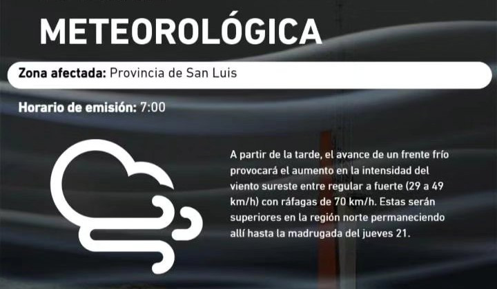 Rige una alerta meteorológica por vientos