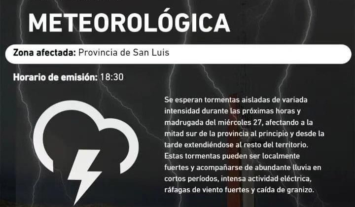 Rige una alerta por tormentas de variada intensidad