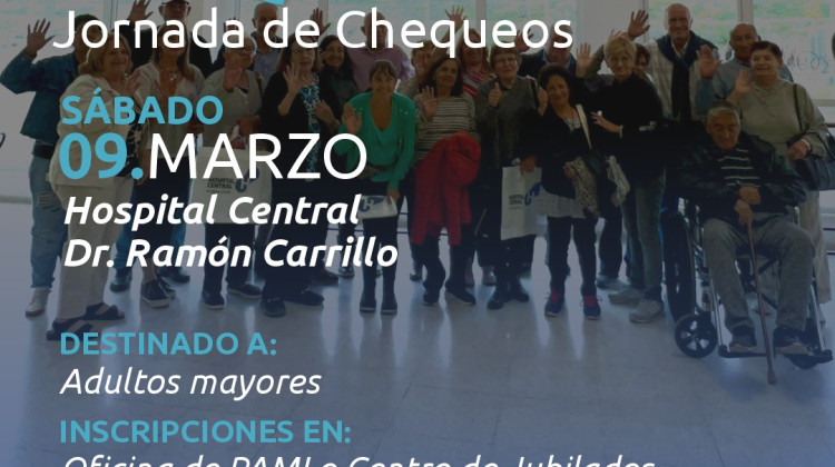 El hospital ‘Ramón Carrillo’ albergará otra jornada del programa ‘Chequeate’, para jubilados