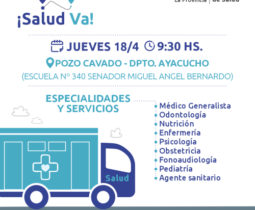 El camión sanitario visitará Pozo Cavado y el paraje La Avenencia