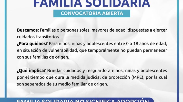 Convocan a familias solidarias dispuestas a contener a niños y adolescentes