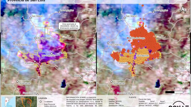 CONAE reportó que ya son más de 35.000 las hectáreas quemadas en San Martín