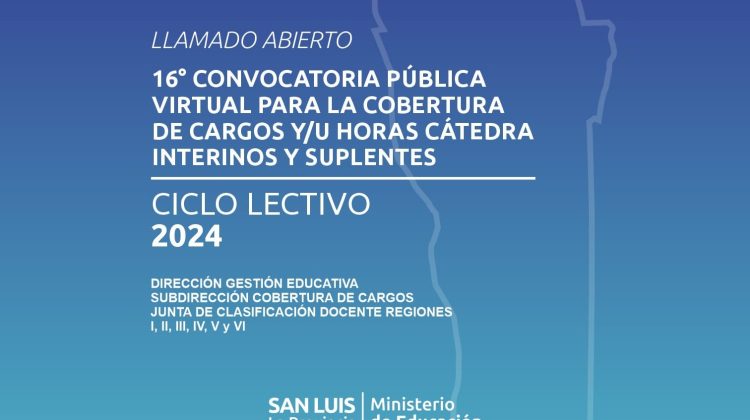 Publicaron la 16° Convocatoria Pública Abierta para la cobertura de cargos y horas cátedra