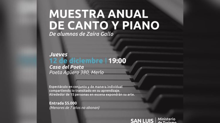 Realizarán una muestra anual de canto y piano en la Casa del Poeta