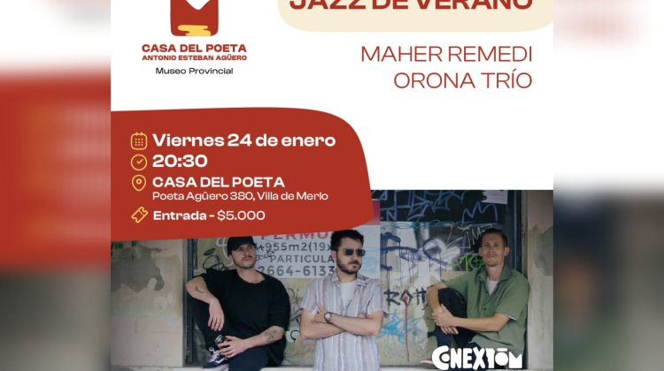 El trío Maher Remedi Oroná llega a Casa del Poeta con un espectáculo de jazz