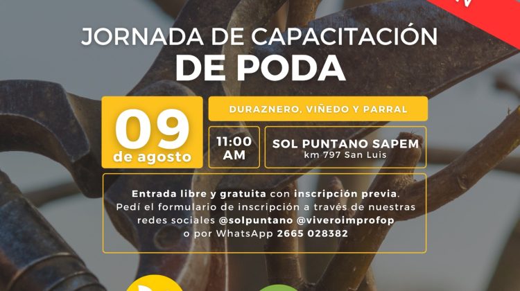 Sol Puntano y el Vivero IMProFoP realizarán la segunda edición de la Jornada de Capacitación en Poda