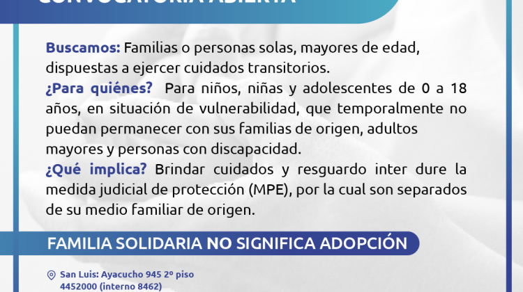 Continúa abierto el registro de postulantes a Familias Solidarias
