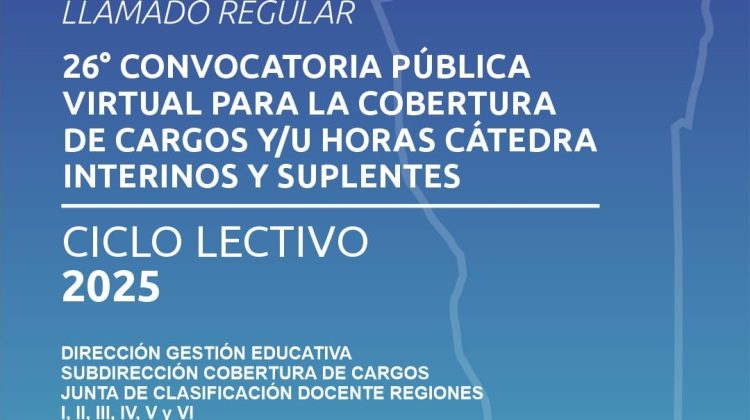 Publicaron la 26° convocatoria para la cobertura de cargos docentes y horas cátedra