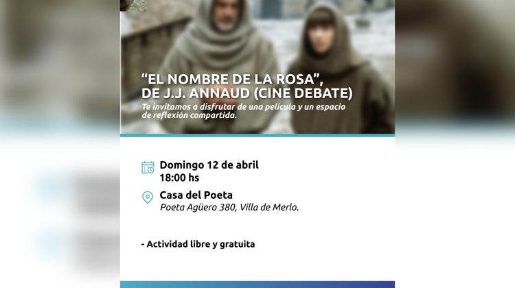 Proyectarán la película ‘El nombre de la rosa’ en el ciclo de Cine Debate de la Casa del Poeta 