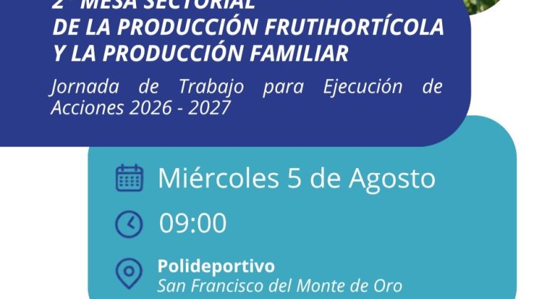 Invitan a participar de la 2° Mesa Sectorial de Producción Frutihortícola y Producción Familiar