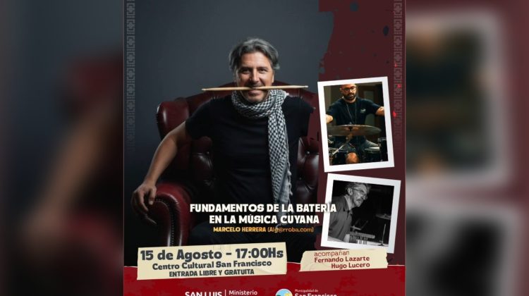 San Francisco del Monte de Oro será sede de una clínica sobre batería y música cuyana